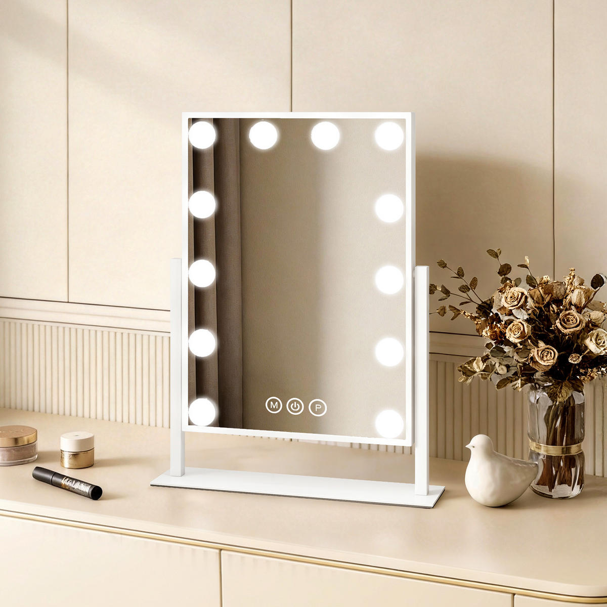 SCHMINKSPIEGEL Rechteckiger mit Beleuchtung, Weiß, 41/30 cm - Weiß, Glas (31/8.5/40cm) - EMKE