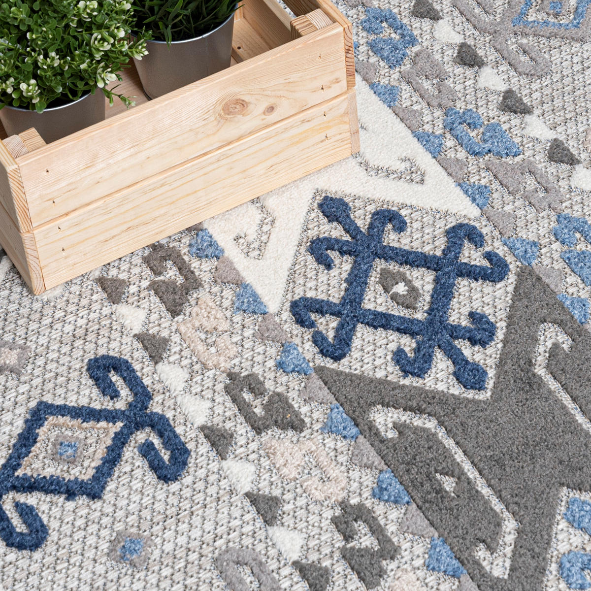 TEPPICH In-Outdoor Blue Ethnische - Kurzflor Rechteckig Grau - 140 x 200 cm - Blau, Textil (140/200cm) - Mazovia