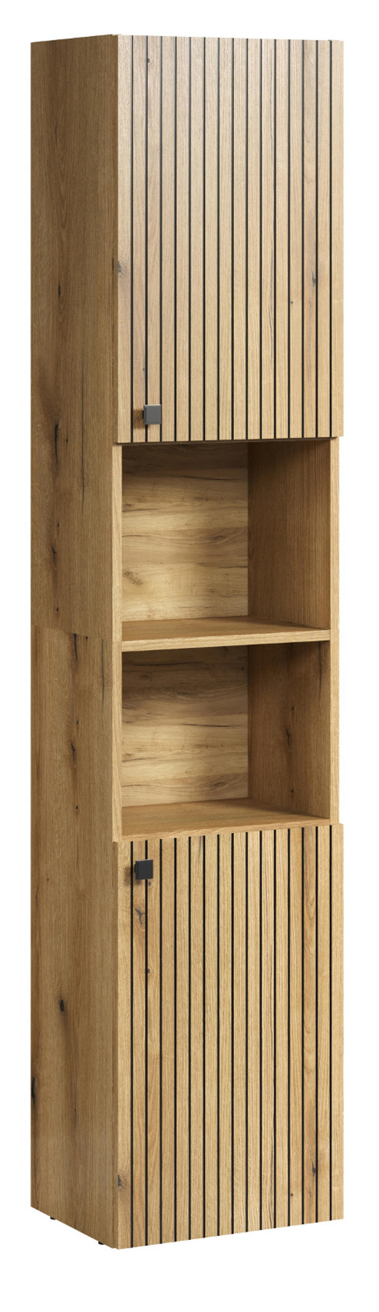 HOCHSCHRANK Evoke Eiche 40 x 186 cm, Badschrank mit 6 Fächern - Eichefarben/Schwarz, Holzwerkstoff/Kunststoff (40/186/3cm) - Top.Furn