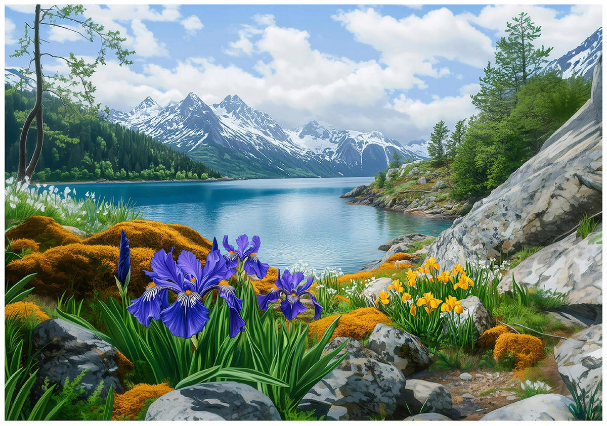 FOTOTAPETE Landschaft Natur Berge Vlies Tapete Wohnzimmer 150x105 - Grün, Papier (150/105cm) - Wallarena