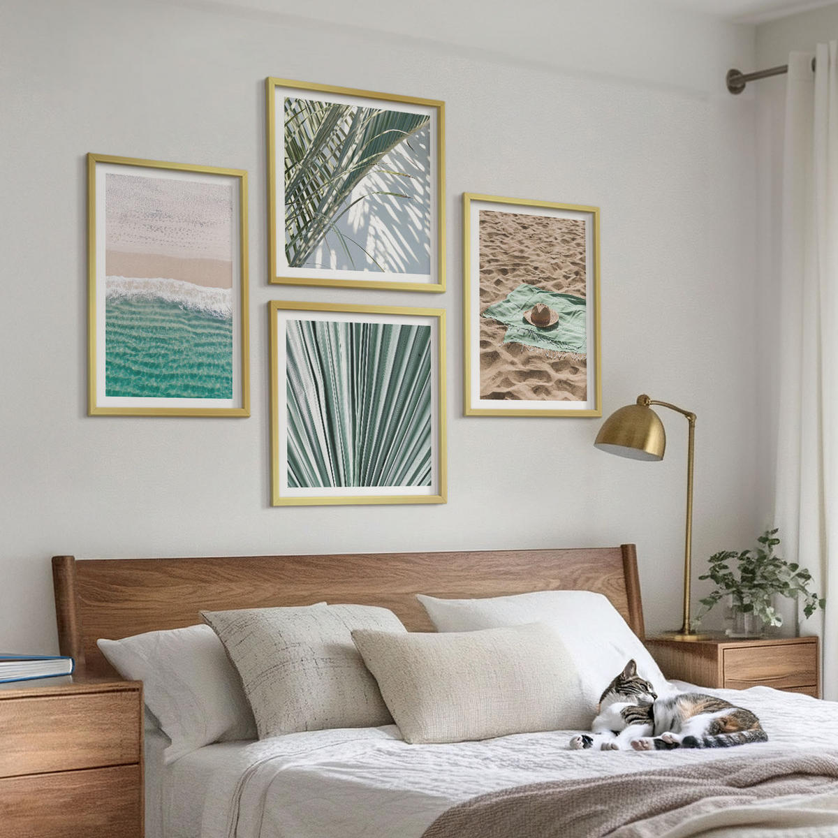 BILDER SET 4er Set - 50x50 cm & 40x60 cm Goldrahmen - Urlaubsblick Strand Meer - Goldfarben, Kunststoff (50/50cm) - TULUP