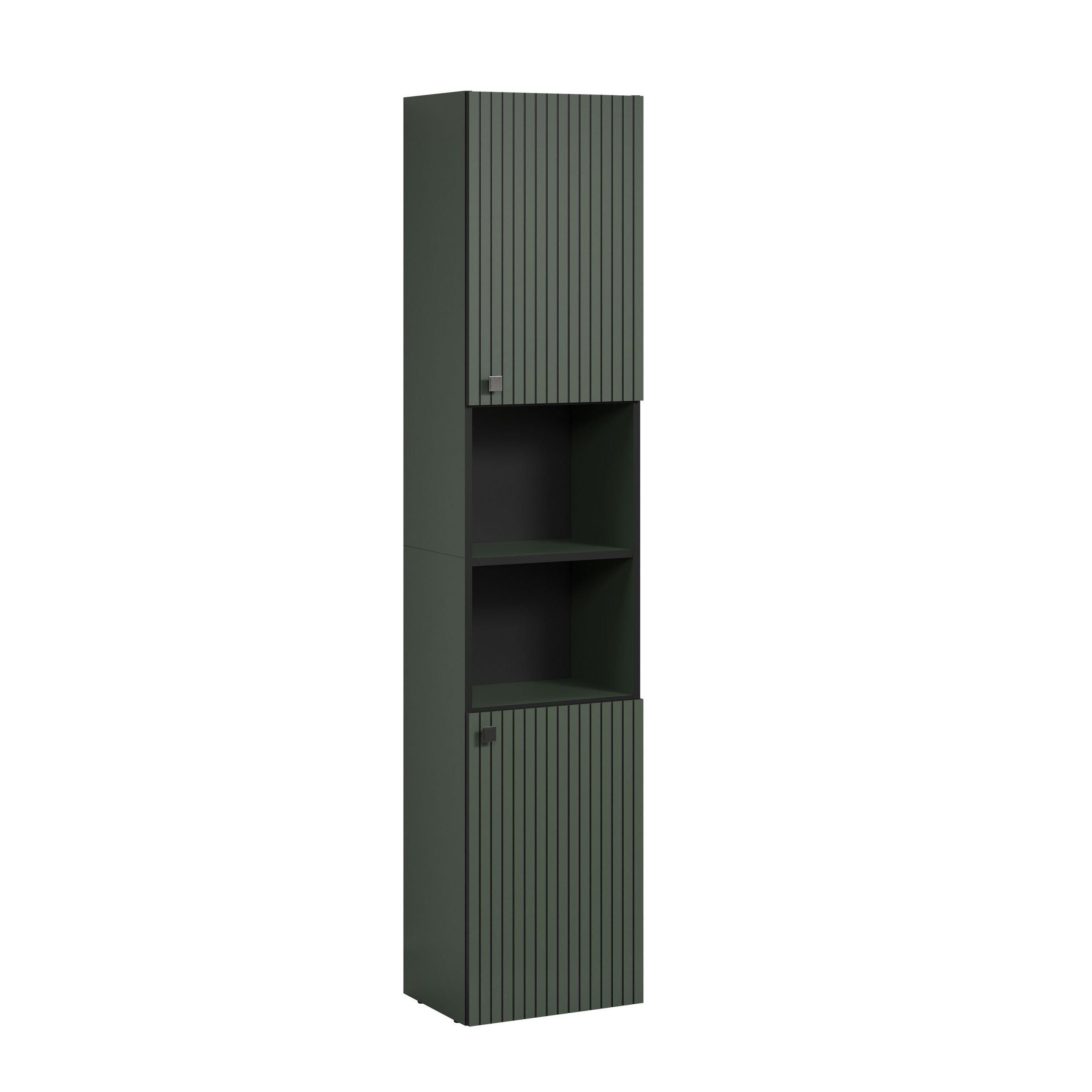 BADEZIMMERSÄULE mit Rillen, 2 Türen und 2 Fächern - purebliss 112/15/44,5 cm - Grün, Holzwerkstoff (40/186/31cm) - Trendteam