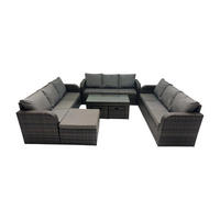 GARTENSOFA SET mit rechteckigem COUCHTISCH Polyrattan 12-Sitzer Dunkelgrau - Dunkelgrau/Grau, Glas/Kunststoff - Fimous