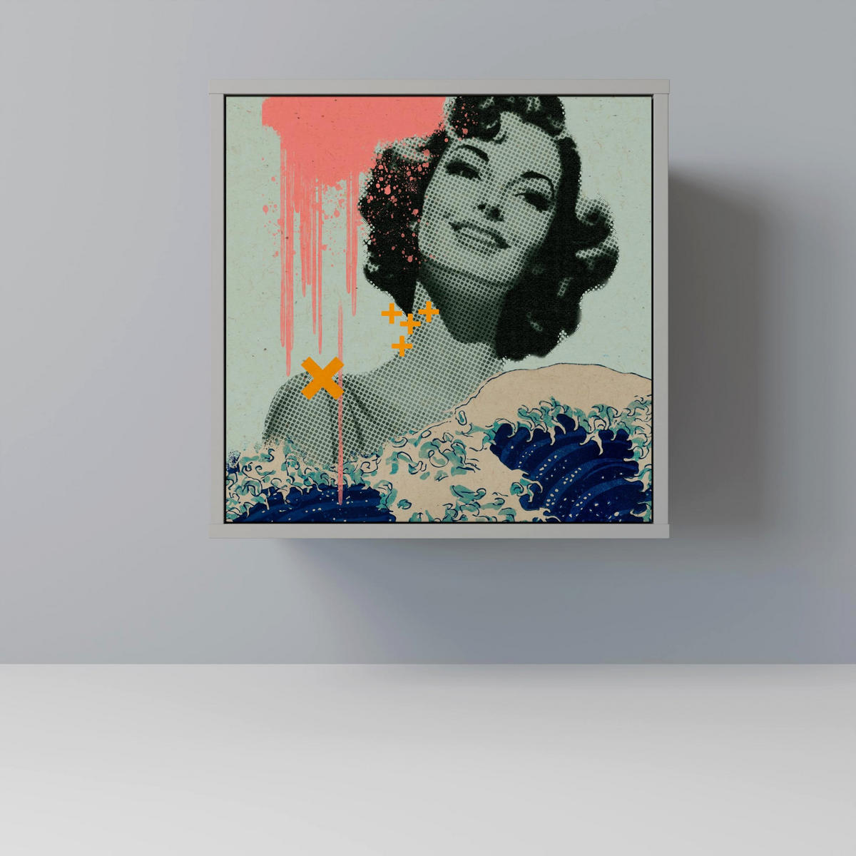 SIDEBOARD KANAGAWA BEAUTY, Grau, 57,5x42x57,5 cm, Ohne Füße - Multicolor/Grau, Holzwerkstoff (57.5/57.5/42cm) - SpaceRebels