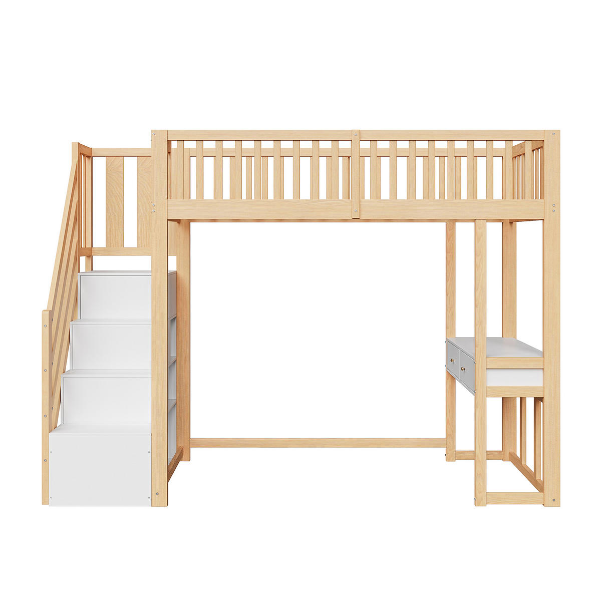 HOCHBETT 90/200 cm DE-01182, in Weiß & Eiche, mit Tisch und Stauraum-Treppe - Eichefarben, Holz (90/200cm) - ComfortXL