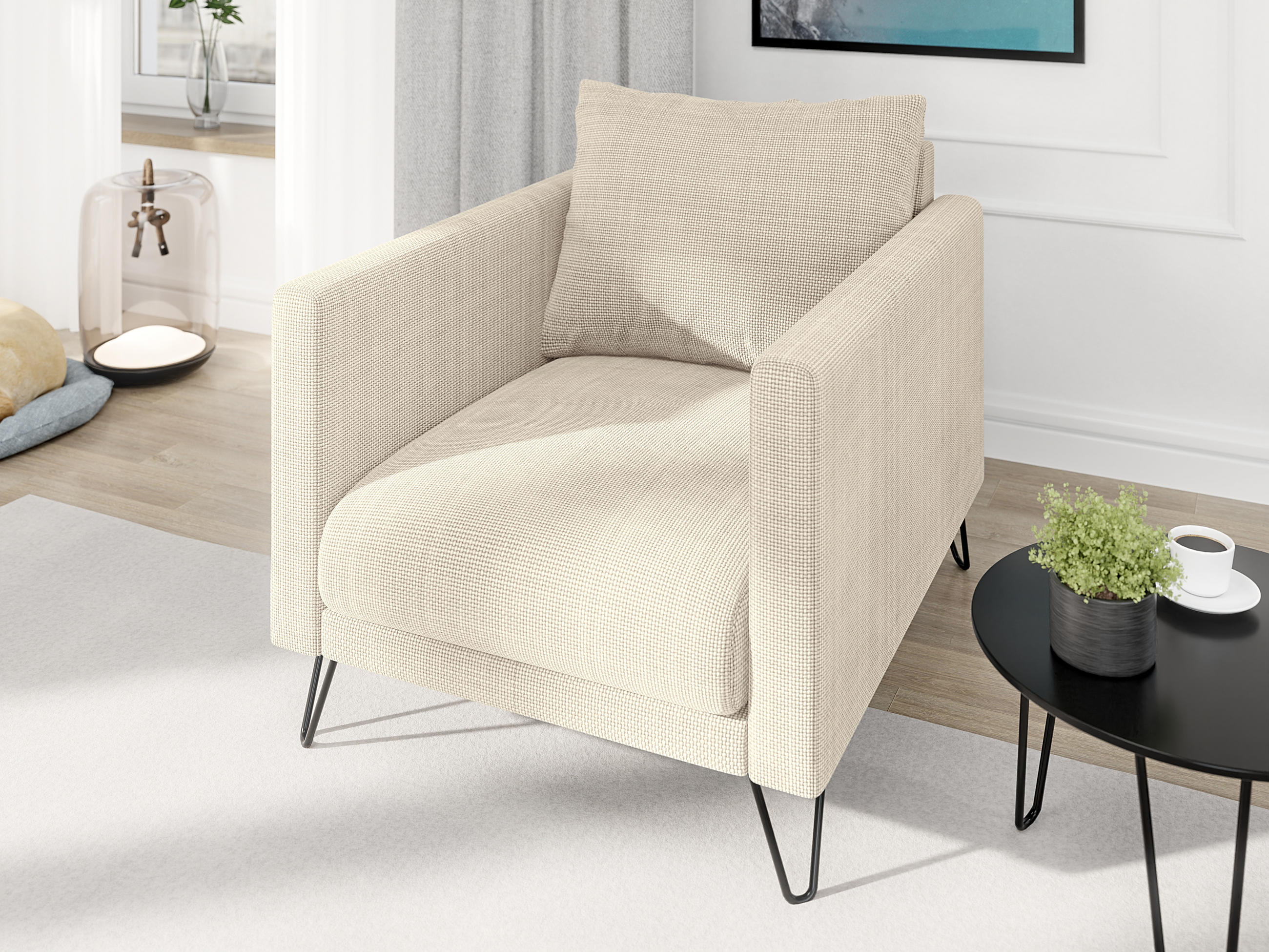 SESSEL Harmony Beige Chenille - Beige/Schwarz, Holz/Textil (80/85/100cm) - S-Style Möbel