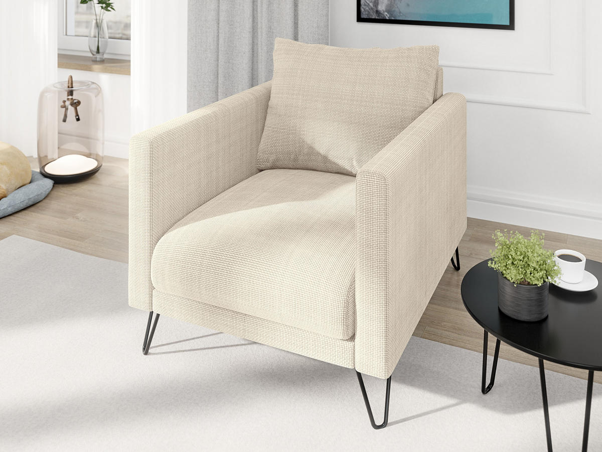 SITZGARNITUR 3+2+1 Harmony Beige Chenille - Beige/Schwarz, Holz/Textil (200/85/100cm) - S-Style Möbel