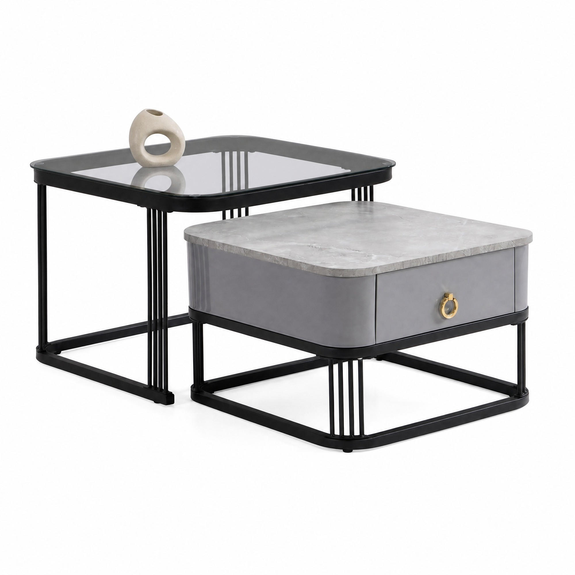 Ivmeu Couchtisch-Set Schwarz 60x45x60 cm