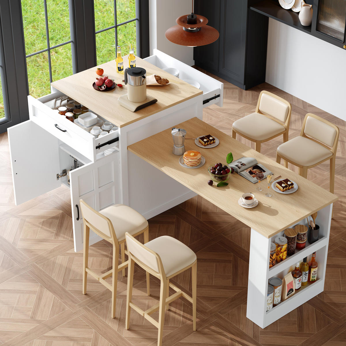STEHTISCH/BARTISCH 133-202/70/93,5 cm in Weiß, ausziehbar mit Stauraum - Weiß, Holzwerkstoff (133/70/93.5cm) - BEAOK