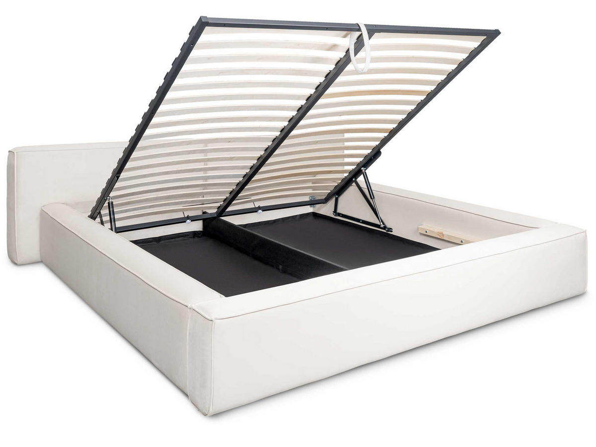 POLSTERBETT Jodie XL Low Cream 200/200 cm Samt mit Bettkasten - Creme, Textil/Metall (200/200cm) - wonello