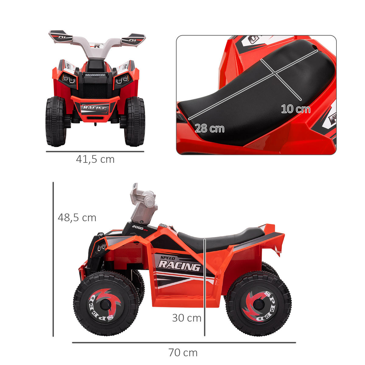 ELEKTRO-QUAD DE-13031 Vor-/Rückwärtsgang Rot - Rot, Kunststoff (70/41.5/48.5cm) - ComfortXL