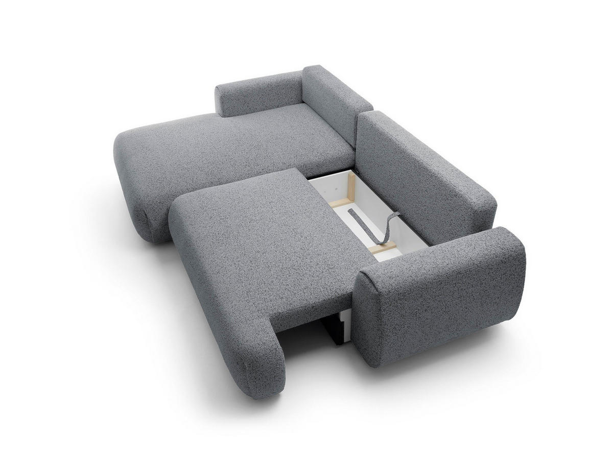 ECKSOFA ZEST Grau Geflochtener Stoff mit Schlaffunktion - Grau, Holz (270/167cm) - MASSENO