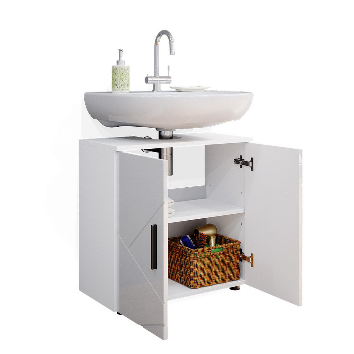 WASCHBECKENUNTERSCHRANK Irma Weiß Hochglanz 60 x 59 cm - Weiß Hochglanz, Holzwerkstoff (60/59/30cm) - Vicco