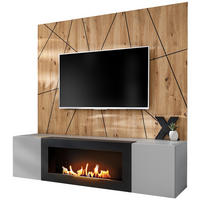 TV-LOWBOARD grau, Eiche Artisan, TV-Unterschrank 160 cm mit Ethanpol Kamin und Akustikpaneel - Hellgrau/Schwarz, Glas/Holzwerkstoff (160/148/35cm) - Inn.Furn