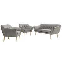 SEDACÍ SOUPRAVA 3+1+1 PIRS - Světle šedá Samet - Dřevěné nohy - světle šedá/barva buku, kompozitní dřevo/textil (180/75/74cm) - MKS