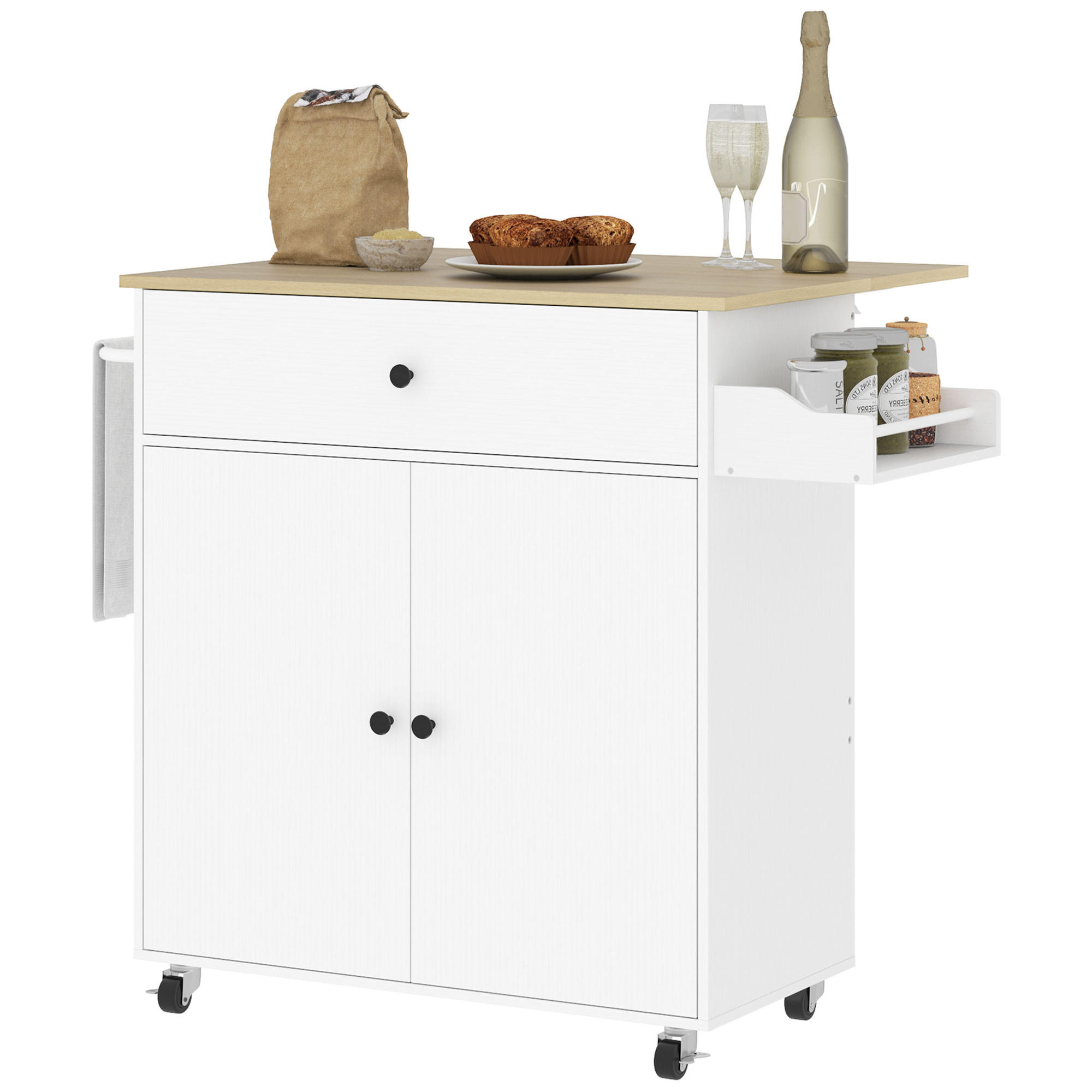 KÜCHENINSEL mit Klappbar Arbeitsplatte, Weiß - Weiß, Holz (106/87/42cm) - HOMCOM