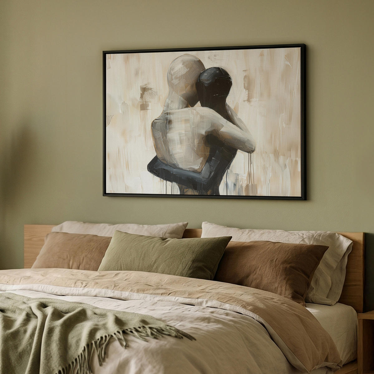 LEINWAND Bilder mit Rahmen - Abstrakt - Liebe - Schwarz und weiß - Modern - 100x70 - Schwarz, Textil (100/70cm) - MuchoWow