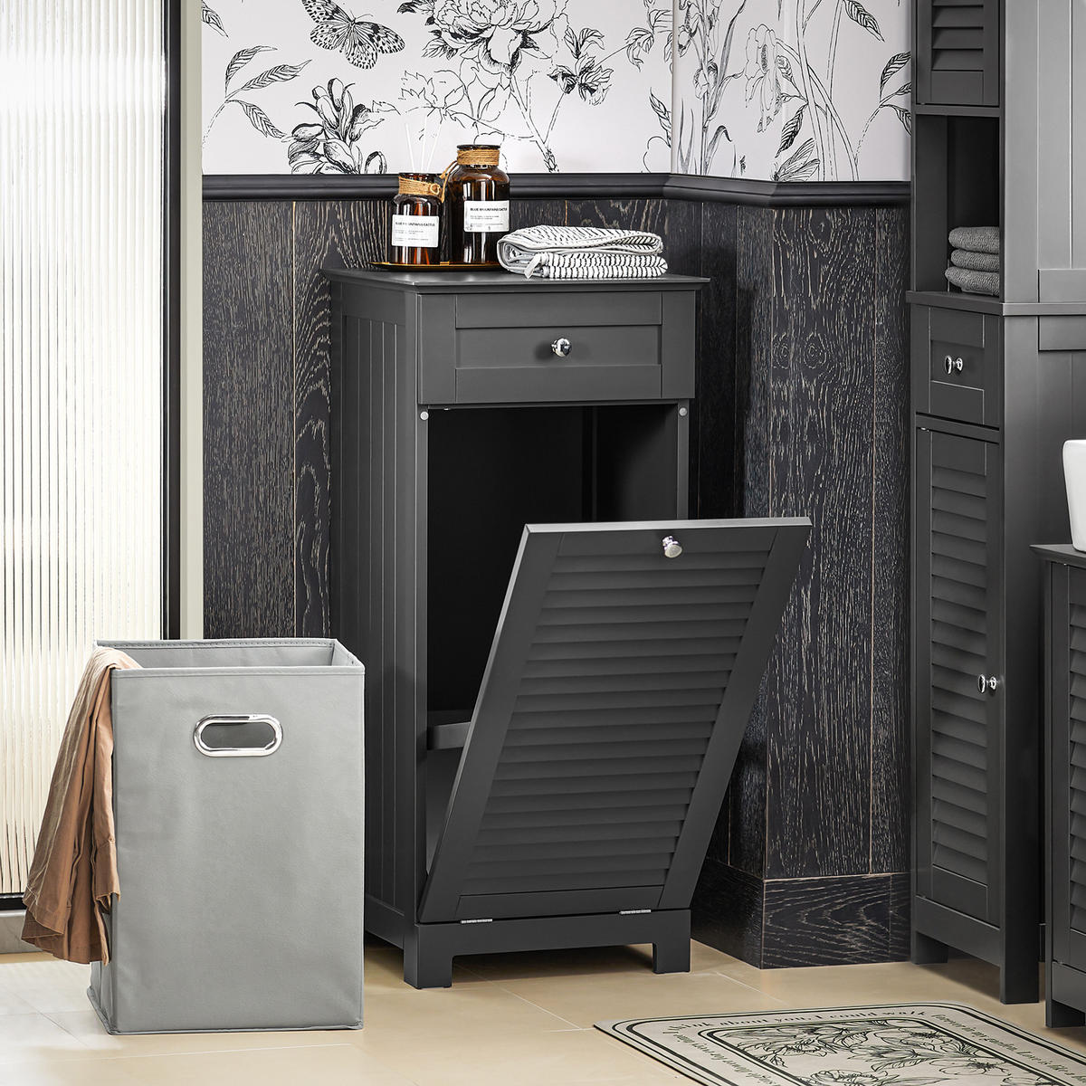 WÄSCHESCHRANK Grau - Grau, Holzwerkstoff (40/90/38cm) - SoBuy