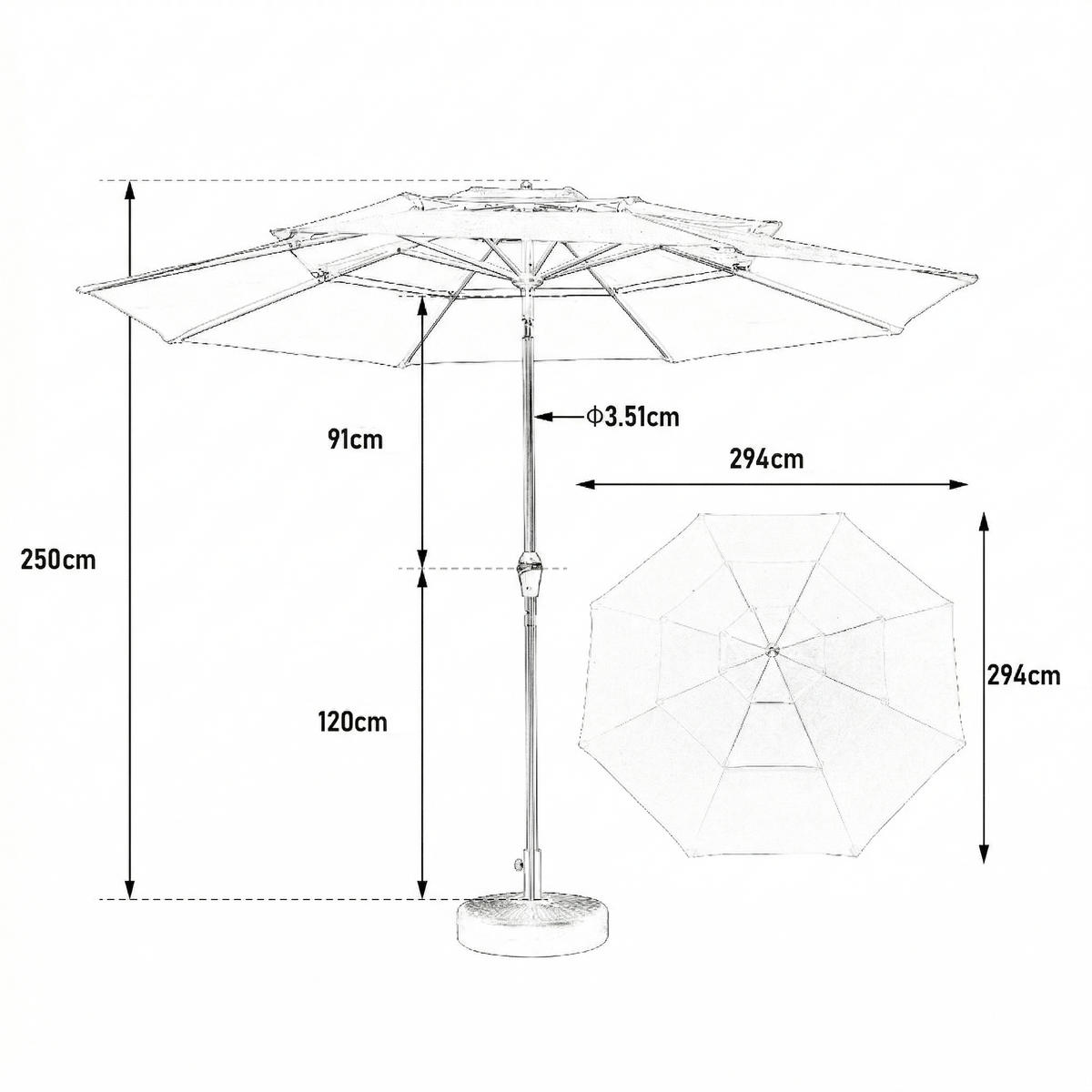 SONNENSCHIRM 294 cm Khaki Stahl Doppelseitiger Gartenschirm mit Kurbel für Terrasse & Pool - Sandfarben, Metall (294/294cm) - Urban Meuble