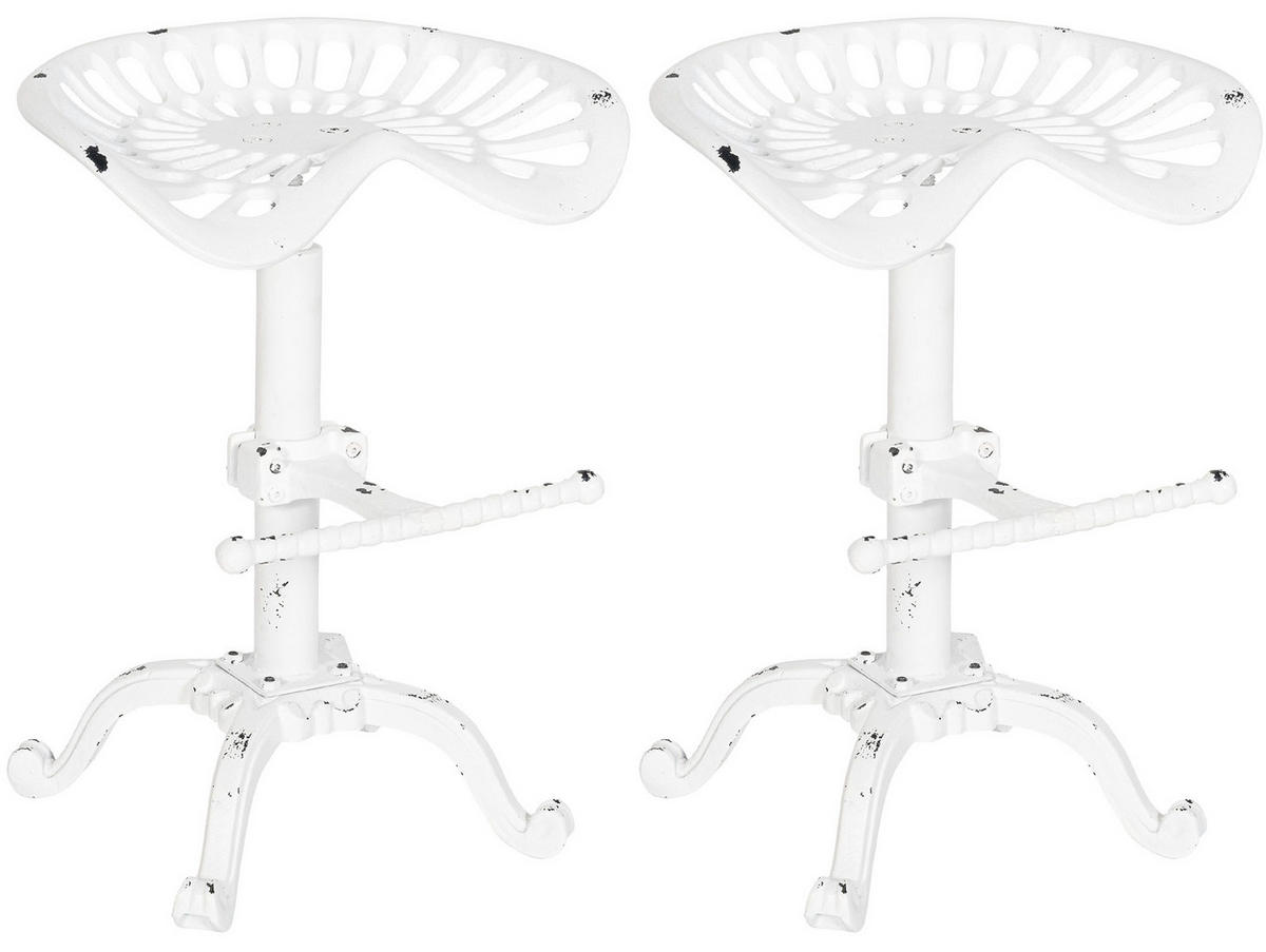 BARHOCKER 2er Set Metall Antik Weiß - Weiß, Metall (44/56/34cm) - CLP