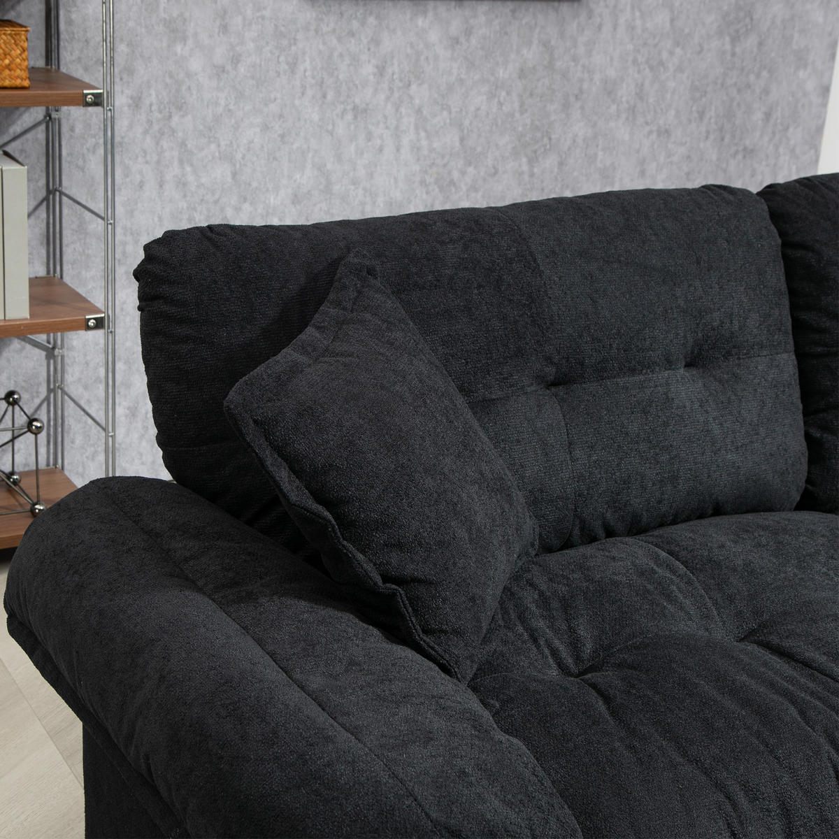 2-SITZER SOFA Chenille Schwarz mit Kissen - Schwarz, Holzwerkstoff/Kunststoff (213.4/87.6/90.1cm) - WISHDOR