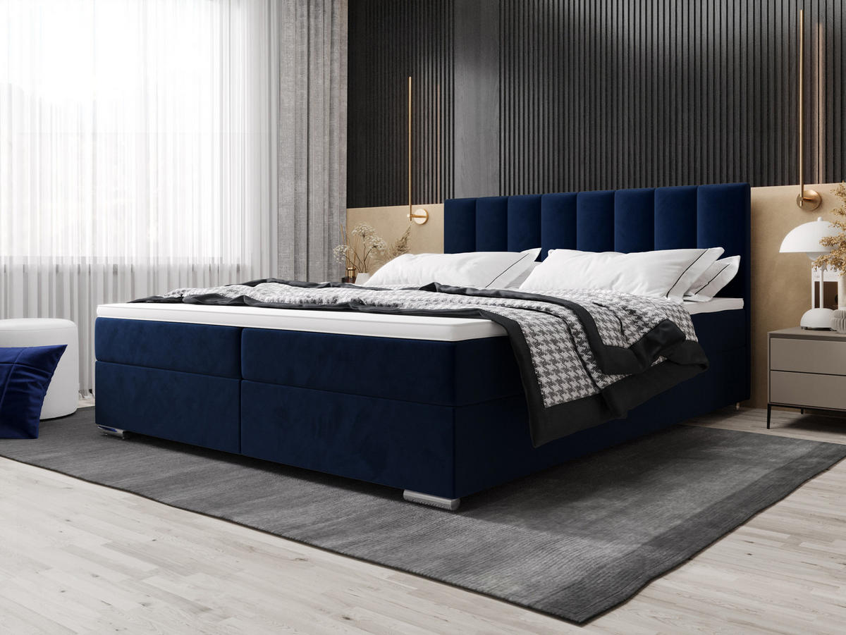 BOXBETT ZILANO 2 mit Matratze H3 und Topper 140x200 Itaka 11 - Dunkelblau, Holz/Textil (140/200cm) - Bedante