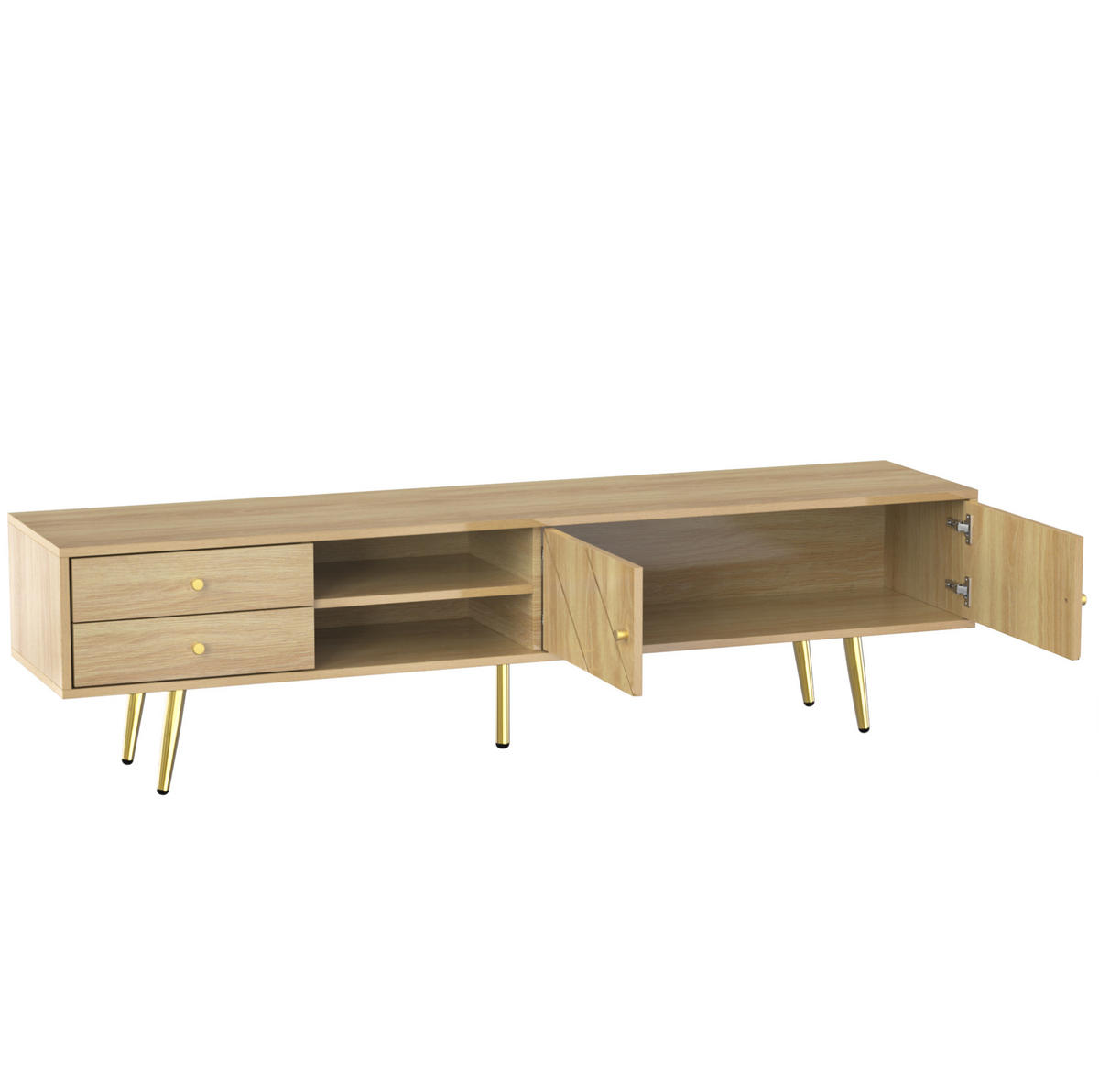 LOWBOARD 160/36/42 cm in Holzfarbe aus MDF und Spanplatte mit Rillendesign und goldfarbenen Metallfüßen - Braun, Holzwerkstoff (36/42/160cm) - OKMYHOME