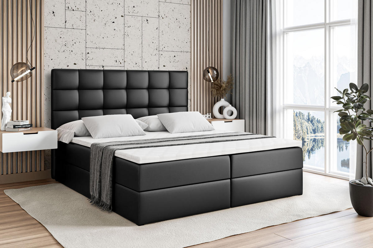 BOXBETT mit H4-Matratze und Lattenrost - BRUGO - 140x200 Schwarz Hochglanz - Schwarz Hochglanz, Holzwerkstoff (140/200cm) - ALTDECOR