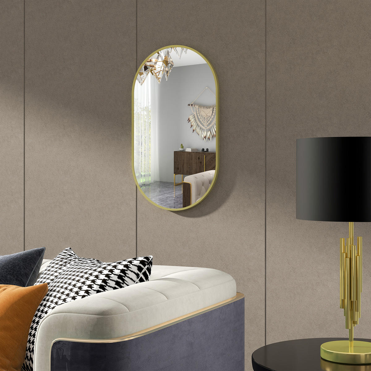 BADEZIMMERSPIEGEL DE-15178 oval 40/70 cm, 2-in-1 Montage Gold - Goldfarben, Metall (3/70/40cm) - ComfortXL
