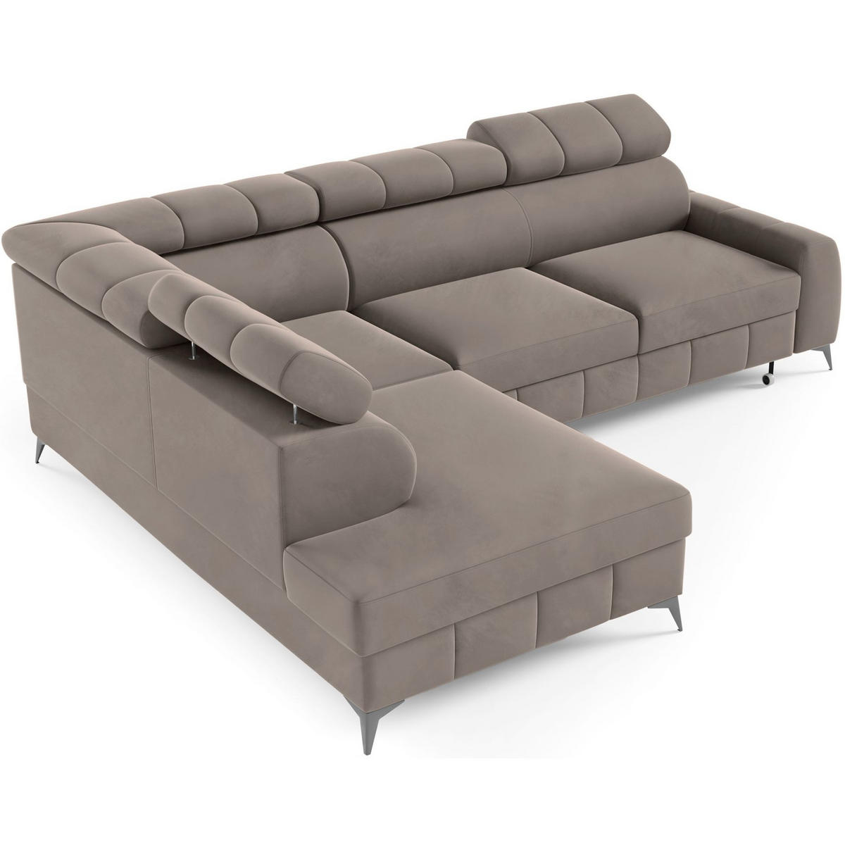 ECKSOFA London Hellbraun Velours - Hellbraun/Schwarz, Textil/Metall (274/203cm) - Selsey