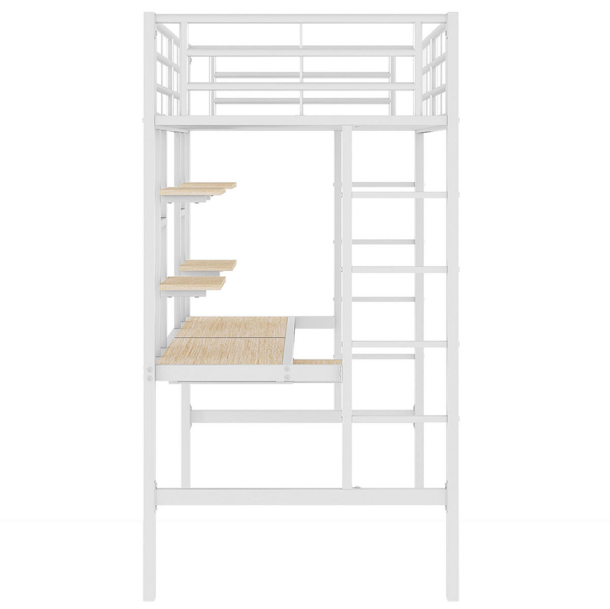HOCHBETT 90/200 cm Weiß aus Metall mit Schreibtisch und 2 Regalen - Weiß, Metall (90/200cm) - OKMYHOME