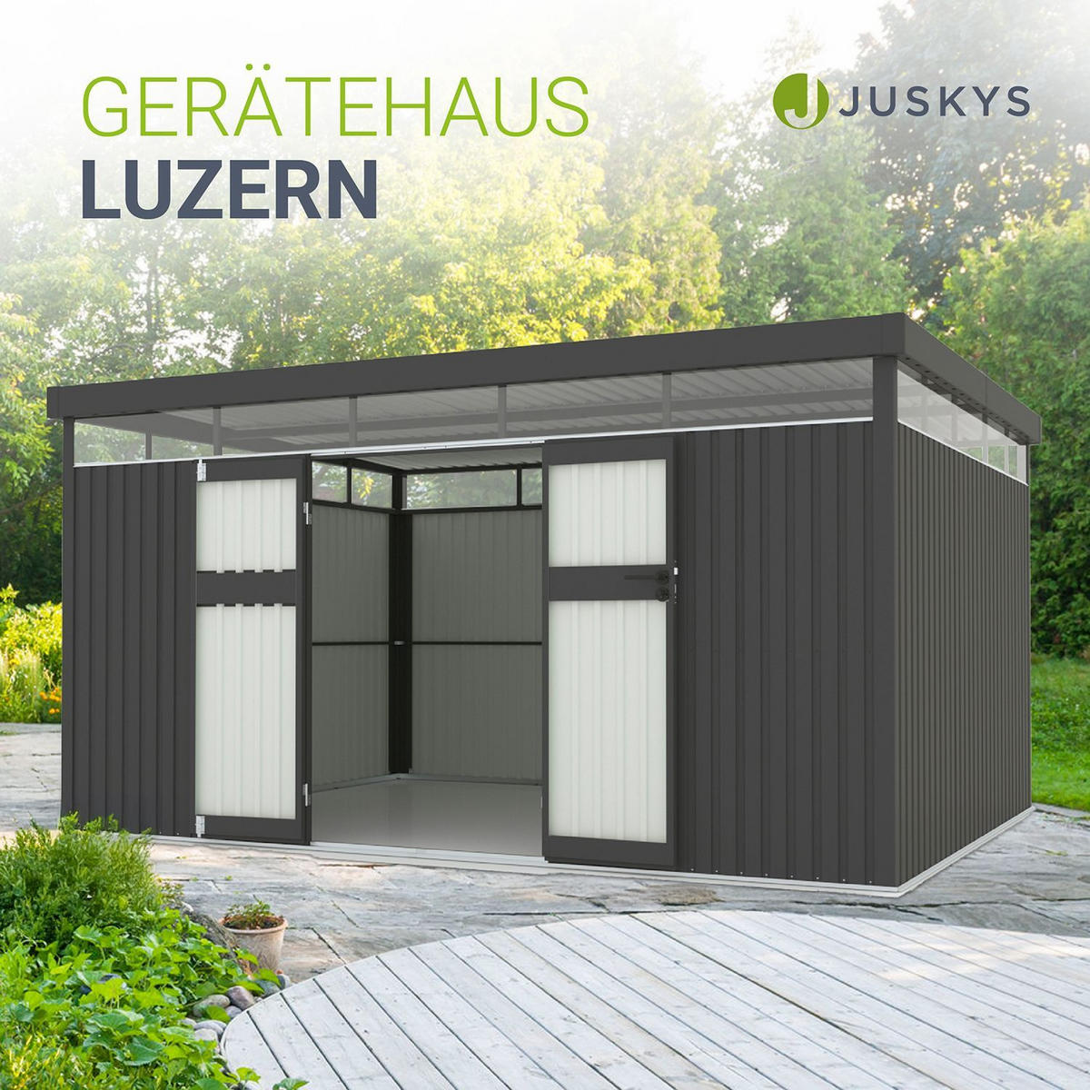 GERÄTEHAUS Luzern Anthrazit - Anthrazit, Metall (396/200/294cm) - Juskys