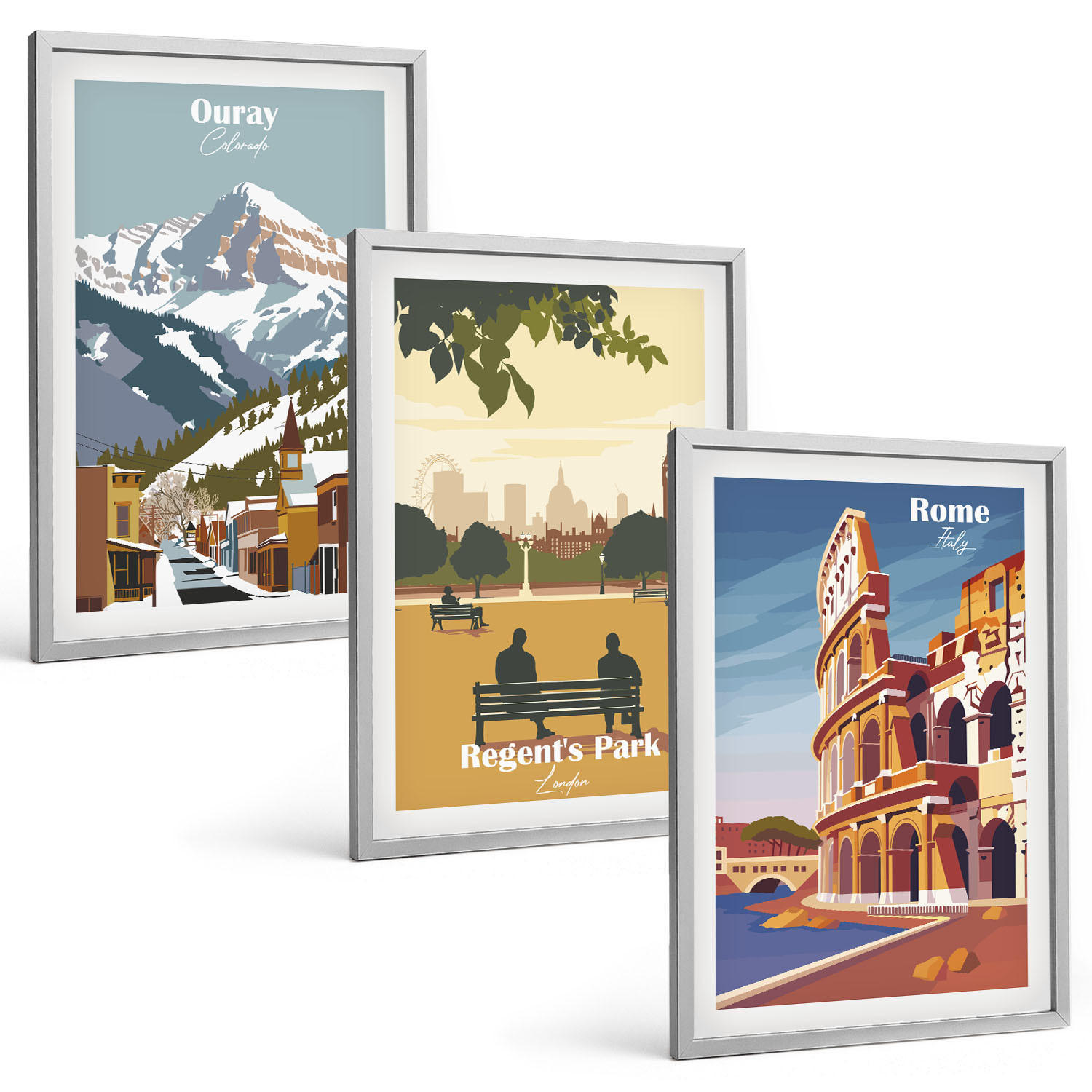 BILDER SET 3er Set - 40x60 cm Silberner Rahmen - Ouray Mountains London Coliseum - Silberfarben, Kunststoff (40/60cm) - TULUP