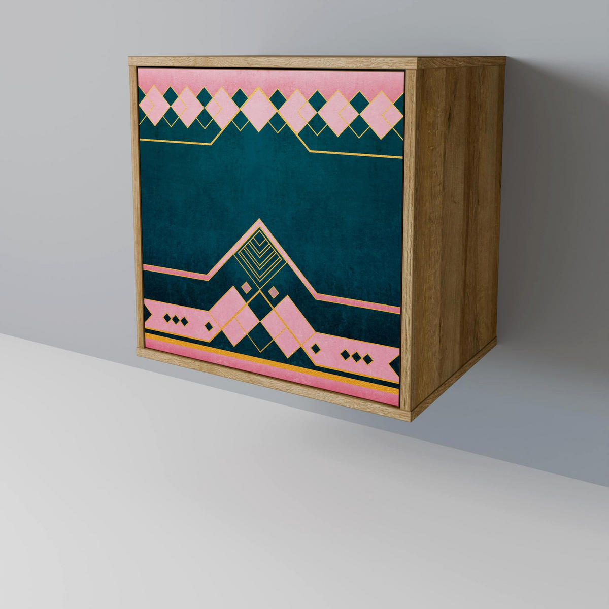 SIDEBOARD ROYAL COMPOSITION, Eichefarben, 57,5x42x72,5 cm, Schwarze Metallfüße - Eichefarben/Multicolor, Holzwerkstoff/Metall (57.5/72.5/42cm) - SpaceRebels