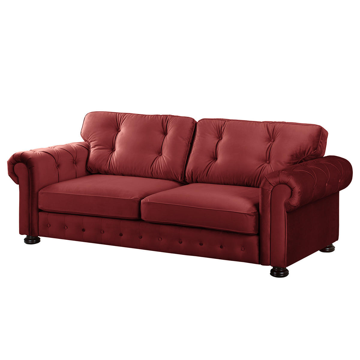 3-SITZER SOFA - Samt - Rot, Textil (250/93/100cm) - home24