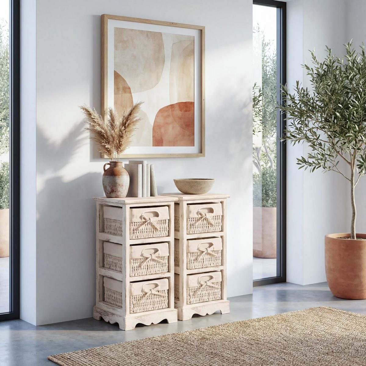 REGAL KOMMODE Weiß 2er-Set - Weiß, Holz (25/58/28cm) - MCW