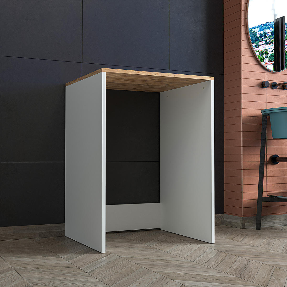WASCHMASCHINENSCHRANK Atlantic IV 65cm Breit, 90cm Hoch - Eiche Bianco, Holzwerkstoff (65/90/60cm)