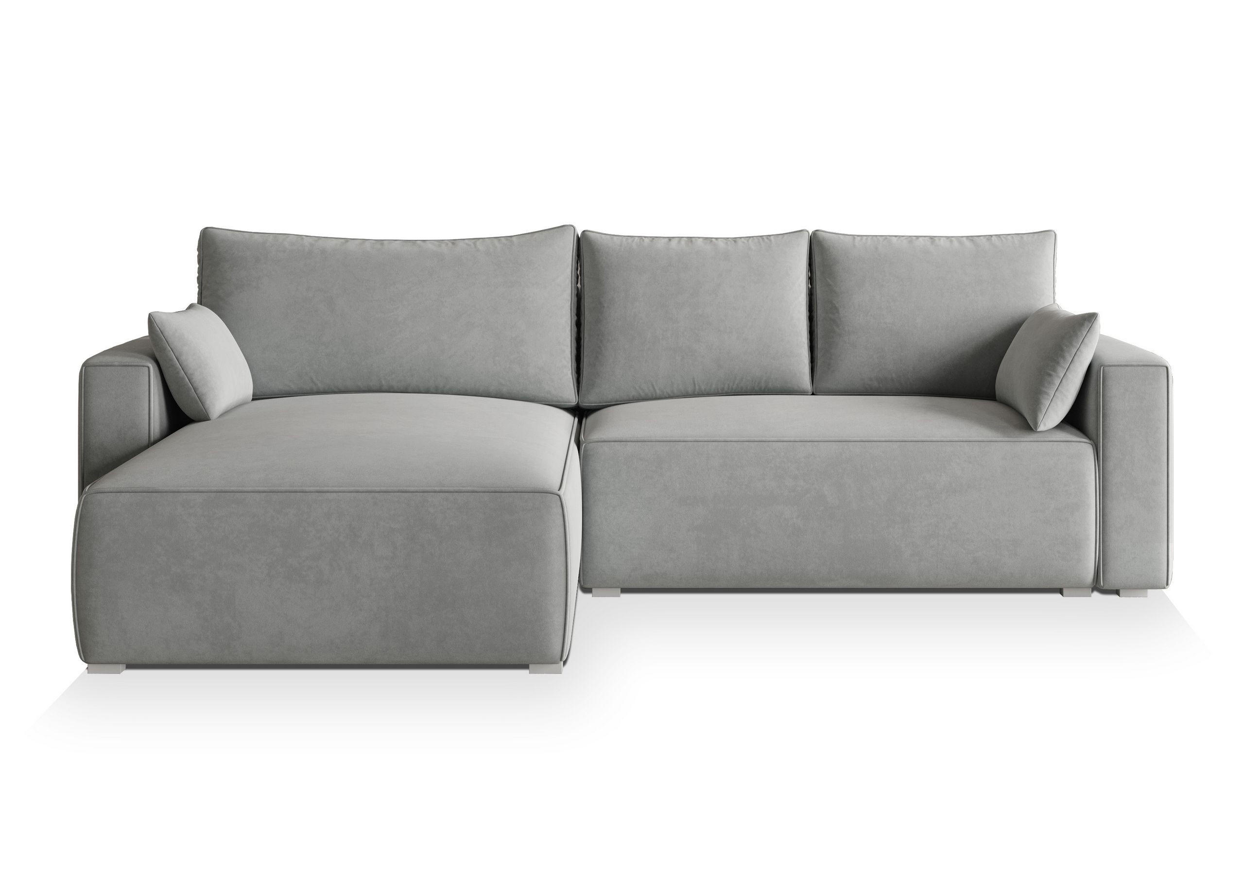 ECKSOFA FORIL Hellgrau Velours-Stoff mit Schlaffunktion - Hellgrau, Holz (265/178cm) - MASSENO