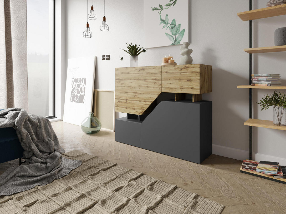 KOMMODE Ceelias - Anthrazit, Holzwerkstoff (120/100/35cm) - MIRJAN24