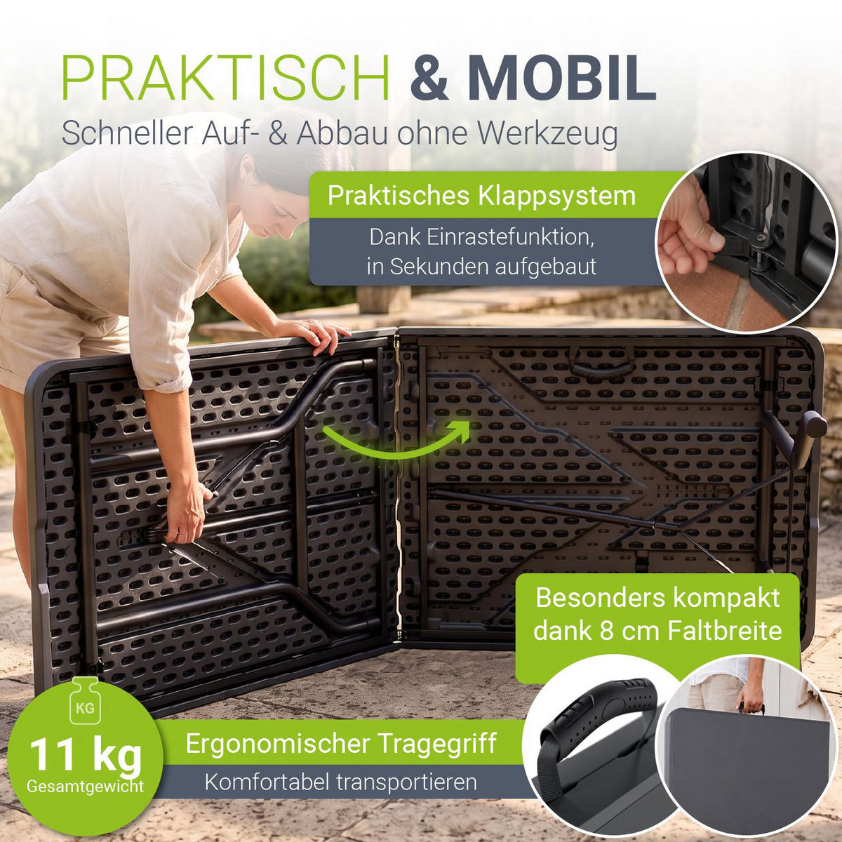 GARTENTISCH Easyfold klappbar anthrazit - Anthrazit, Kunststoff (180/74/74cm) - Juskys