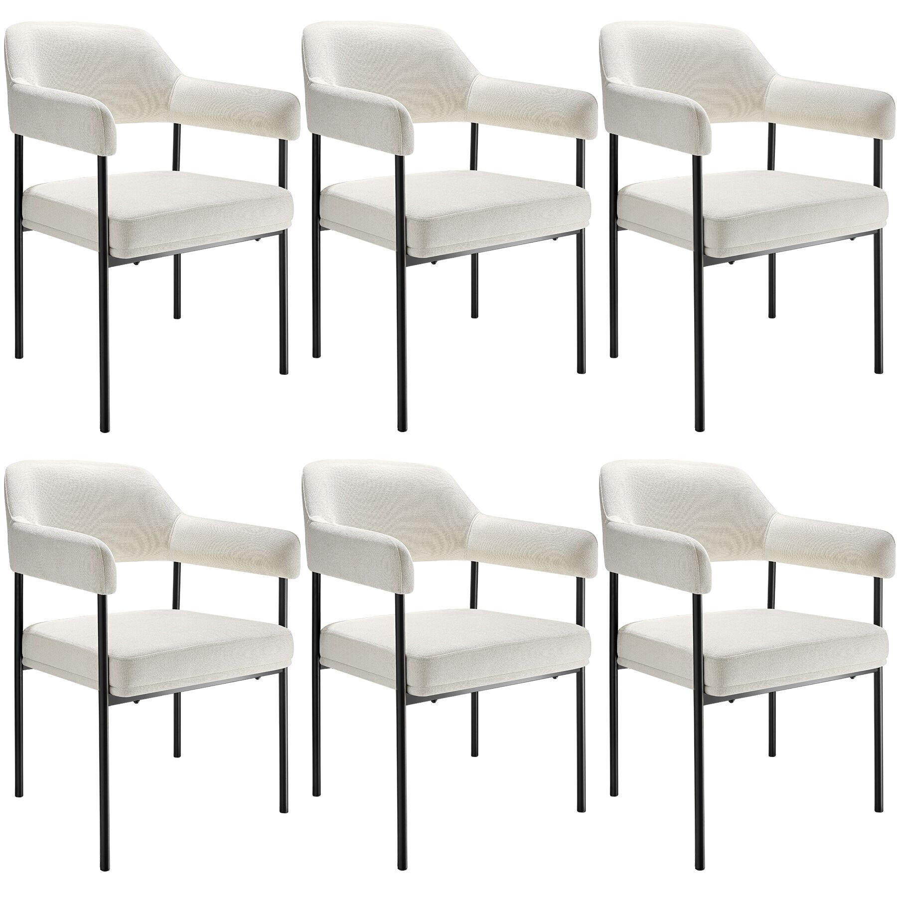 ARMLEHNSTUHL 6er Set Doé 58 x 62 x 85 cm Webstoff off-white/schwarz - Schwarz/Weiß, Textil (58/85/62cm) - tectake