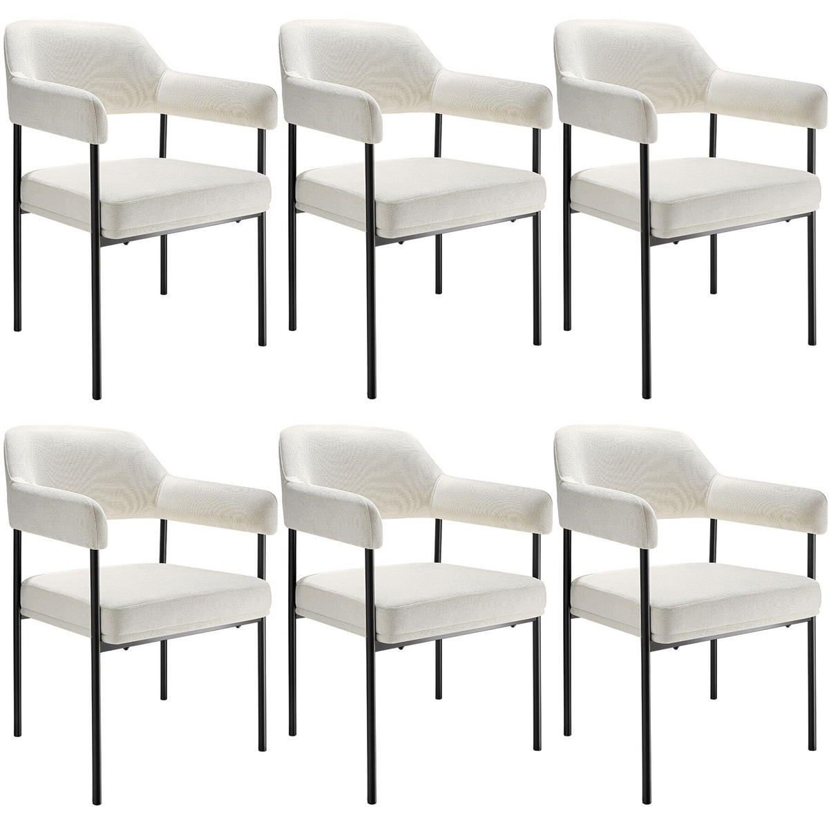 ARMLEHNSTUHL 6er Set Doé 58 x 62 x 85 cm Webstoff off-white/schwarz - Schwarz/Weiß, Textil (58/85/62cm) - tectake