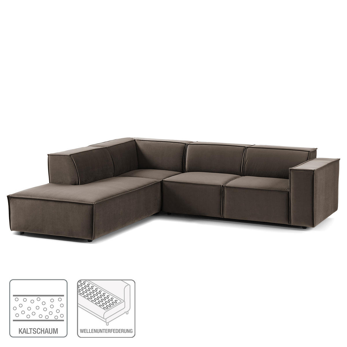 ECKSOFA mit Ottomane - Taupe/Schwarz, Kunststoff/Textil (260/234cm) - home24