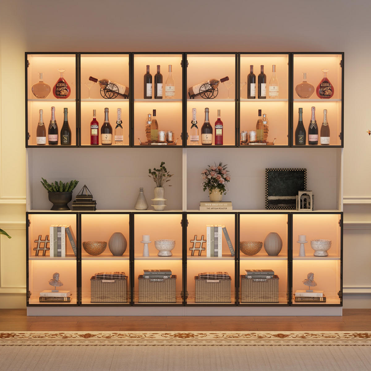 VITRINE aus MDF & Glas 240x34x200cm in Weiß mit LED - Weiß, Holzwerkstoff (240/200/40cm) - Modfu