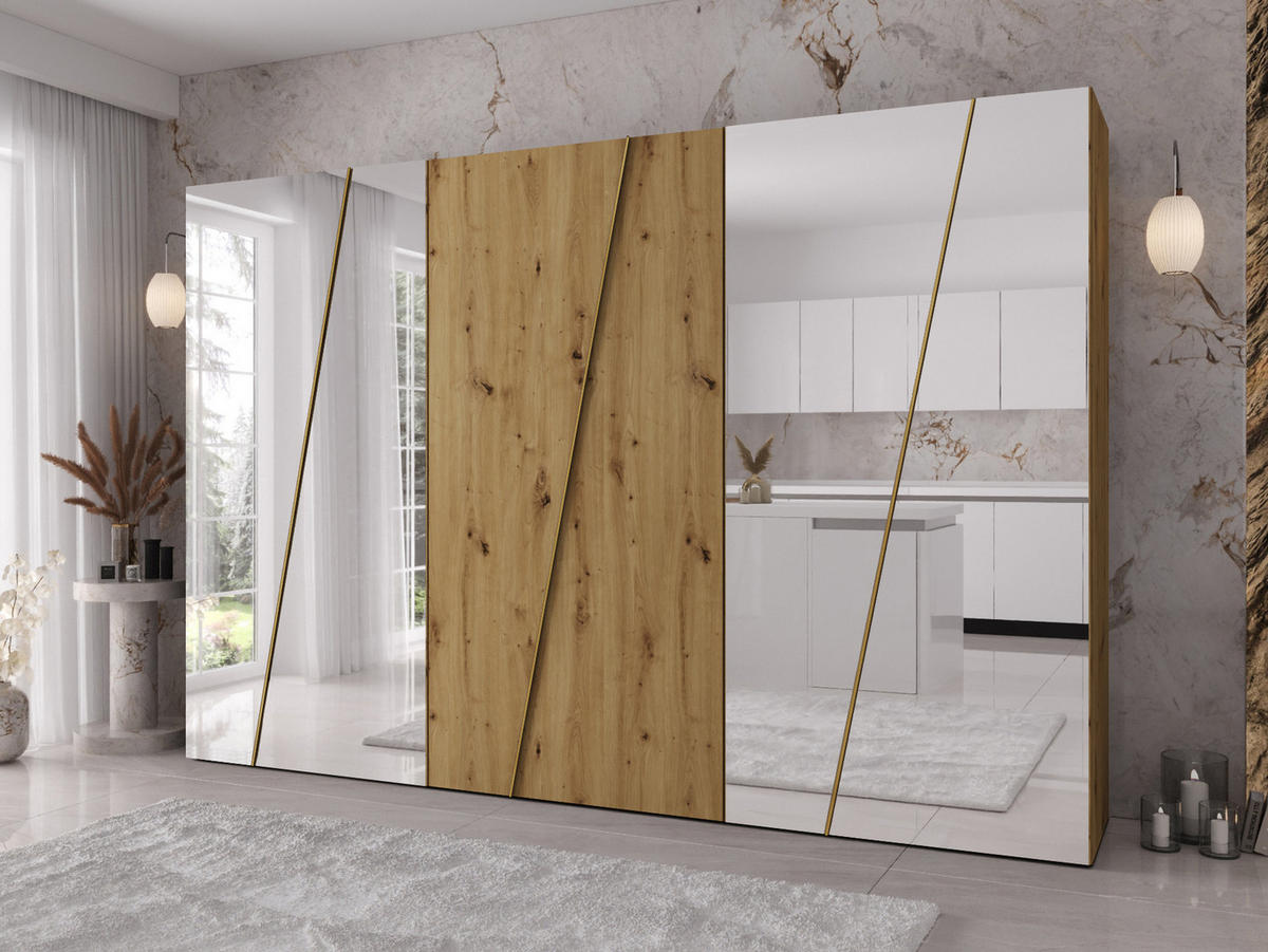 DREHTÜRENSCHRANK Zen 4L 300 cm - Goldfarben/Schwarz, Holzwerkstoff/Kunststoff (300/202/50cm) - MIRJAN24