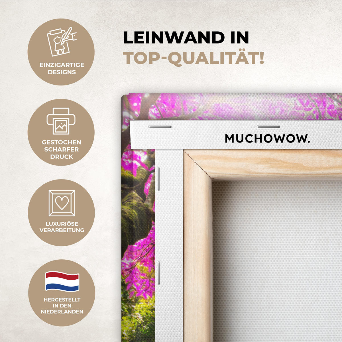 LEINWANDBILD Wasserfall mit bunten Blumen und Bäumen - Natur - Dschungel Wanddeko 40x60 cm - Waldgrün, Textil (40/60cm) - MuchoWow
