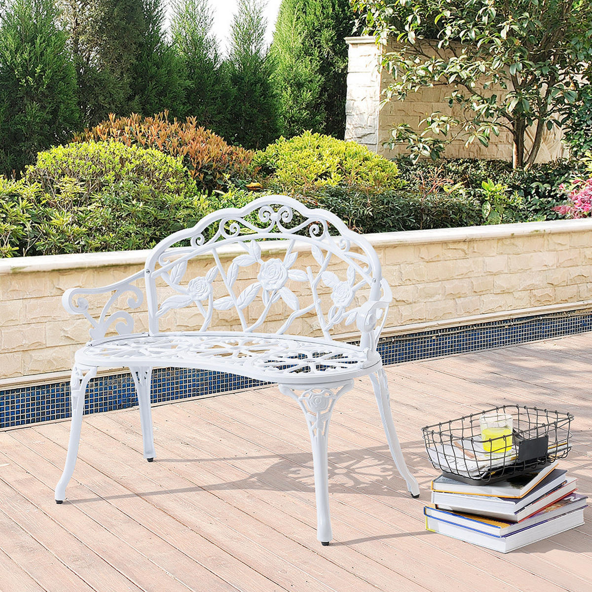 GARTENBANK Monfalcone - Weiß, Metall (99/78/54cm) - casa.pro