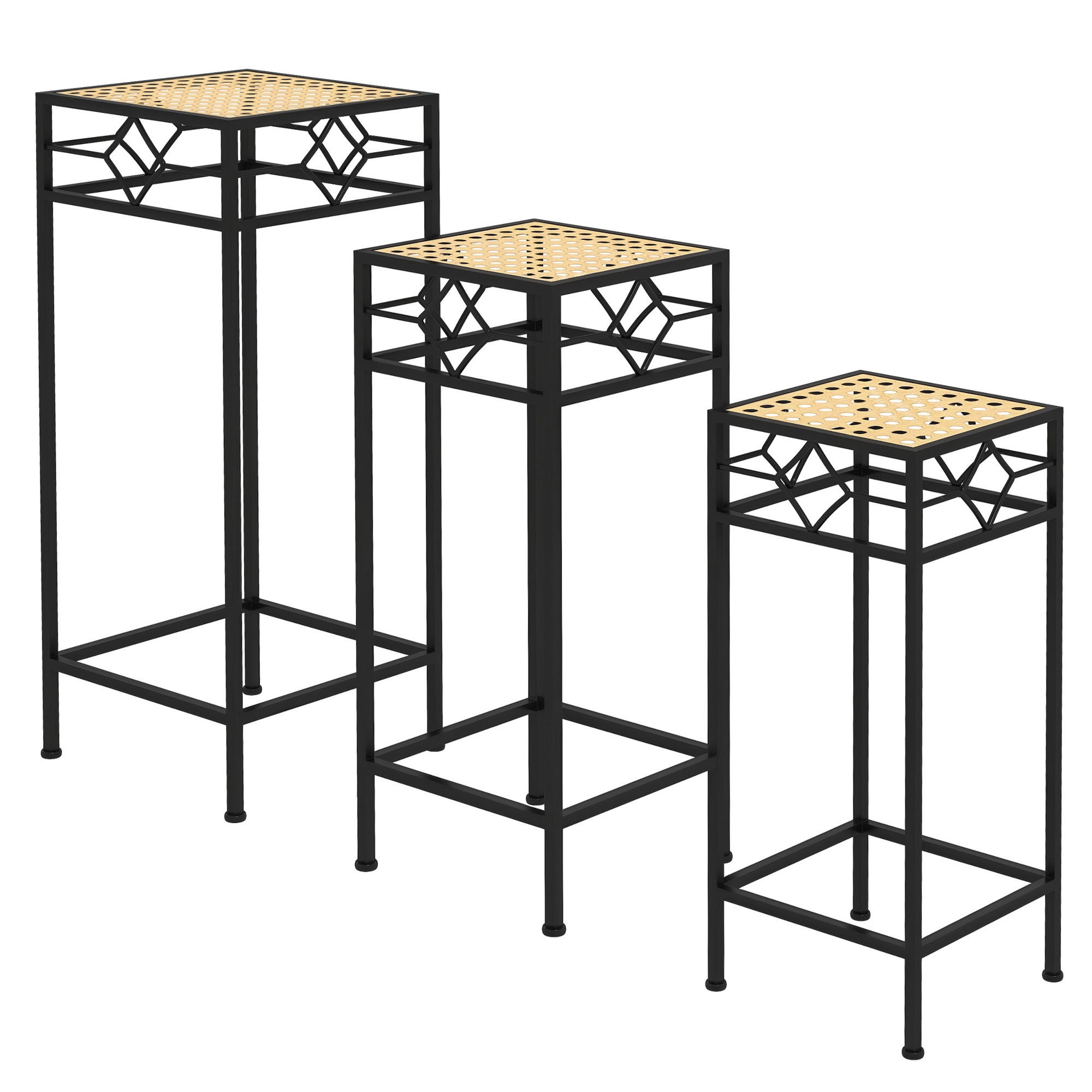 BLUMENSTÄNDER DE-05286 3er-Set, rund, stapelbar Schwarz/Gold - Goldfarben, Metall (28/28/66cm) - ComfortXL