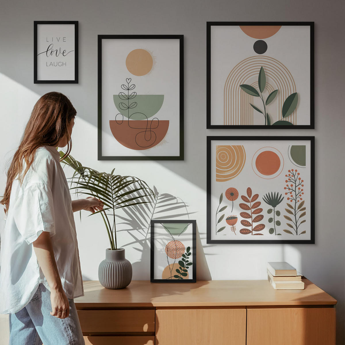 WANDBILDER 5er-Set - 50x50 cm & 20x30 cm & 40x60 cm Schwarzer Rahmen - Abstrakte Berglandschaften - Schwarz, Kunststoff (40/60cm) - ArtPrintCave