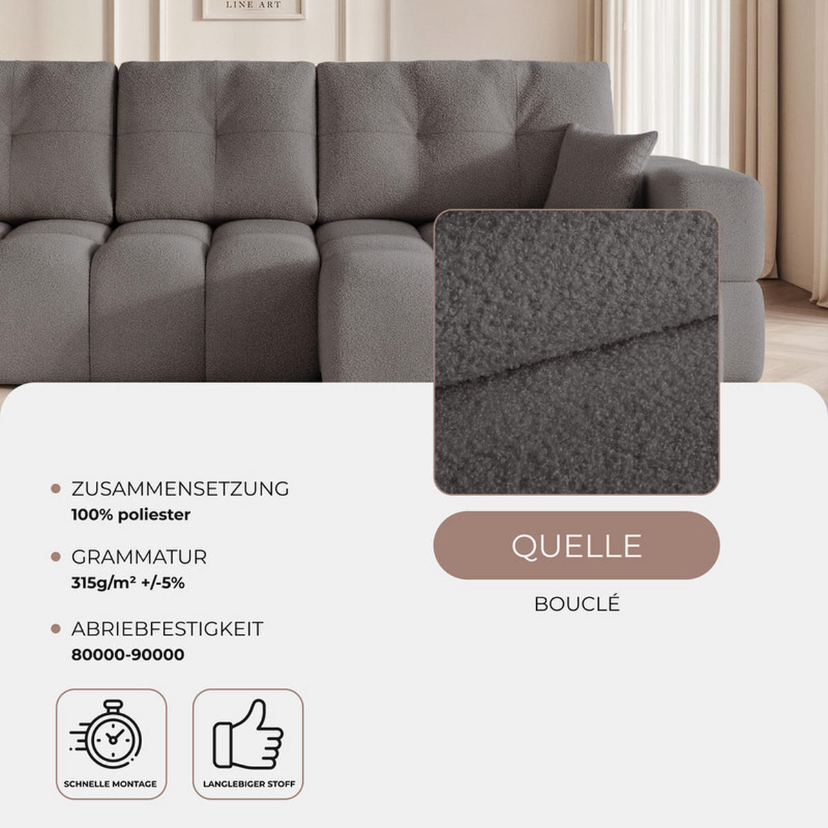 ECKSOFA BUENO mit Schlaffunktion und Bettkasten Dunkelgrau - Dunkelgrau, Holzwerkstoff/Kunststoff (280/148cm) - Idohome